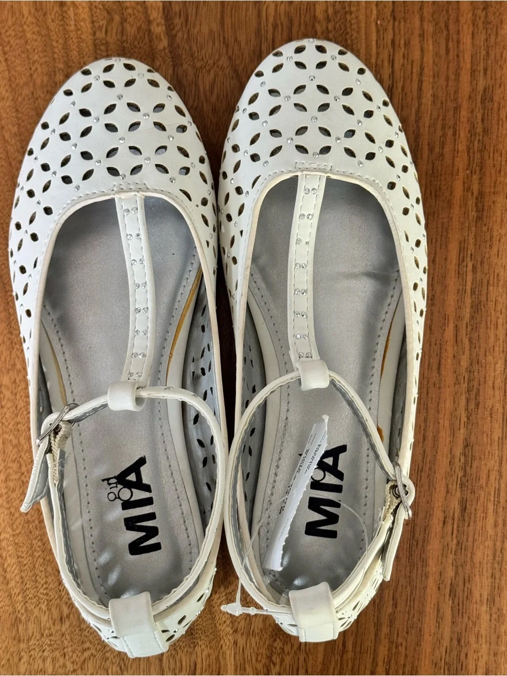 MIA White Laser-Cut T‑Strap Girls' Dress Flats